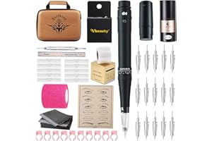 YBEAUTY Permanent Eyebrow Makeup Tattoo Pen Kit for Eyebrow Lip Eyeliner Tattoo Machine With 15 pcs Cartridge Needles Microblading Supply Ombre Powder Brows(Black Tattoo Kit)