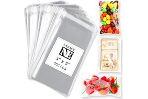 NEOACT 600 Pcs Small Cellophane Bags 3x5",Clear Resealable Cellophane,Self Sealing Bags for Candy Bakery Snacks Cookie Jewelry,Cello Bag for Party Decorative Gift