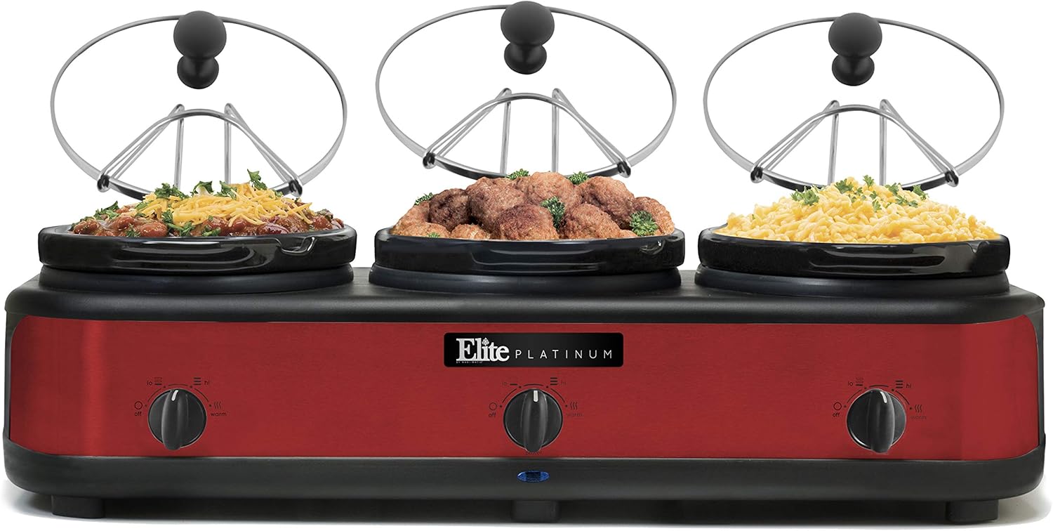 Elite Platinum EWMST325R Triple Slow Cooker Buffet Server, Warmer