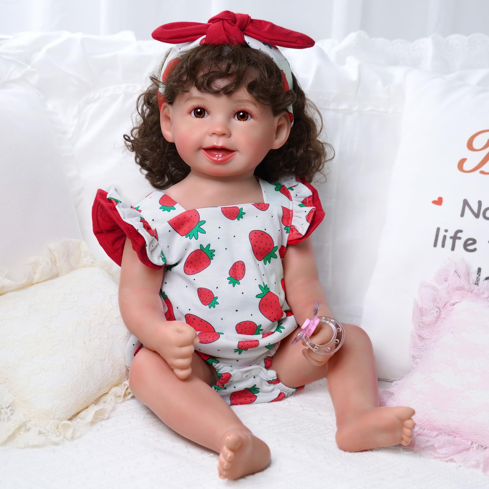 BABESIDE 3Pcs Reborn Baby Doll Clothes for 17-22 Inch Dolls,Strawberry Outfit Set with Magnetic Pacifier, Cute Baby Doll Accessories for Newborn Reborn Girl Dolls