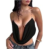 MakeMeChic Women's Country Concert Tops Y2K Draped Chain Strap Criss Cross Backless Crop Camisole