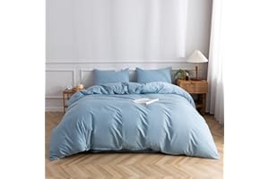 FREIUOKE Sky Blue Duvet Cover 100% Washed Cotton Duvet Cover King Size,Luxury Soft Bedding with Zipper Closure.Solid Color Pattern Duvet Cover 1 Piece（104x90 Inch）