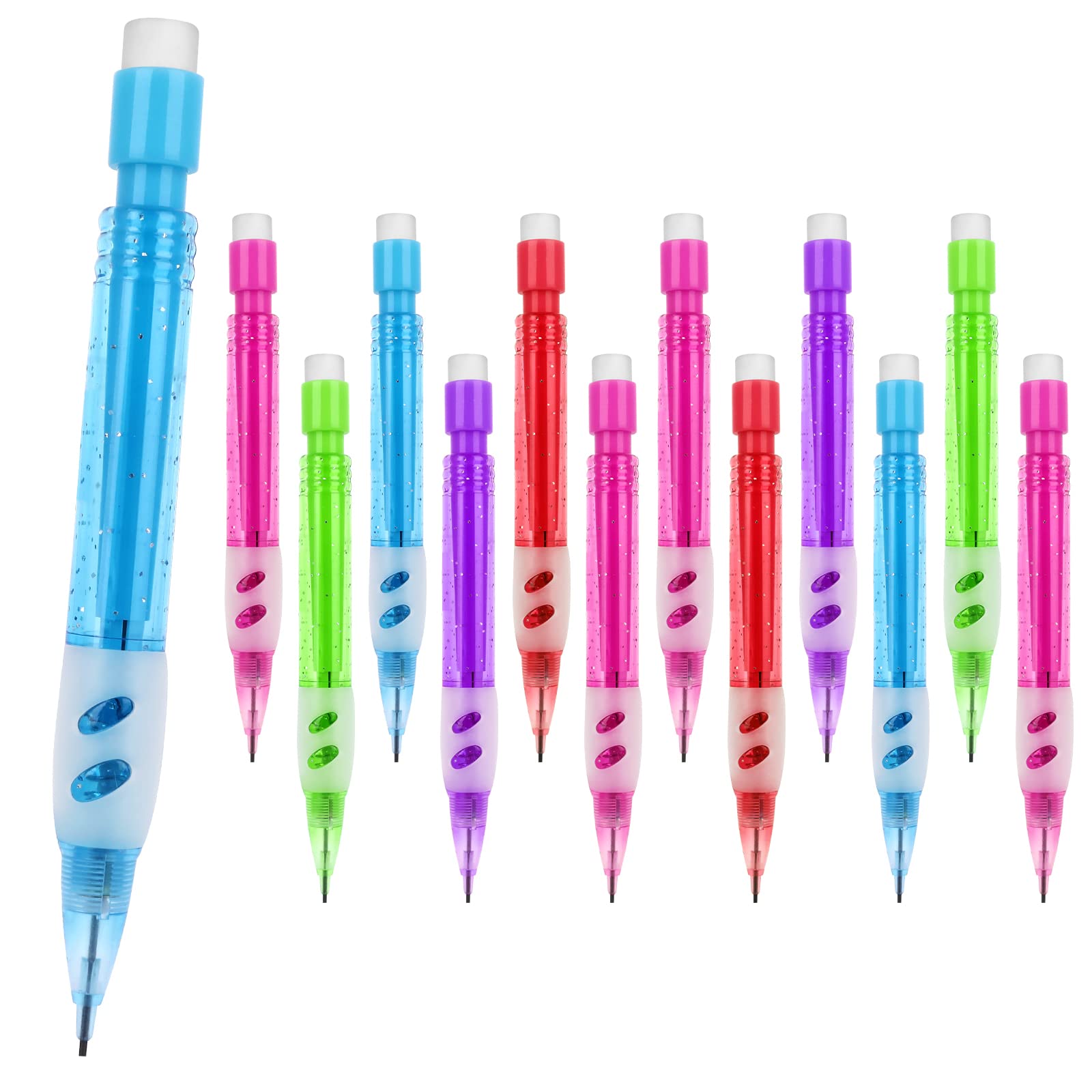 Molain Mini Mechanical Pencil Set, 12PCS 0.7mm Automatic With Erasers, Drafting With Silicone Handguard, Stationery Supplies for Writing Drawing Home Office