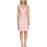 OSCAR ROSSA Women's 100% Silk Nightgown - Long Slip Chemise With Lace Trim, Adjustable Straps