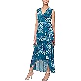 S.L. Fashions Womens Floral Print Hi-Low Hemline Maxi with Asymmetric Tiers, Summer Party, Wedding Guest Dress