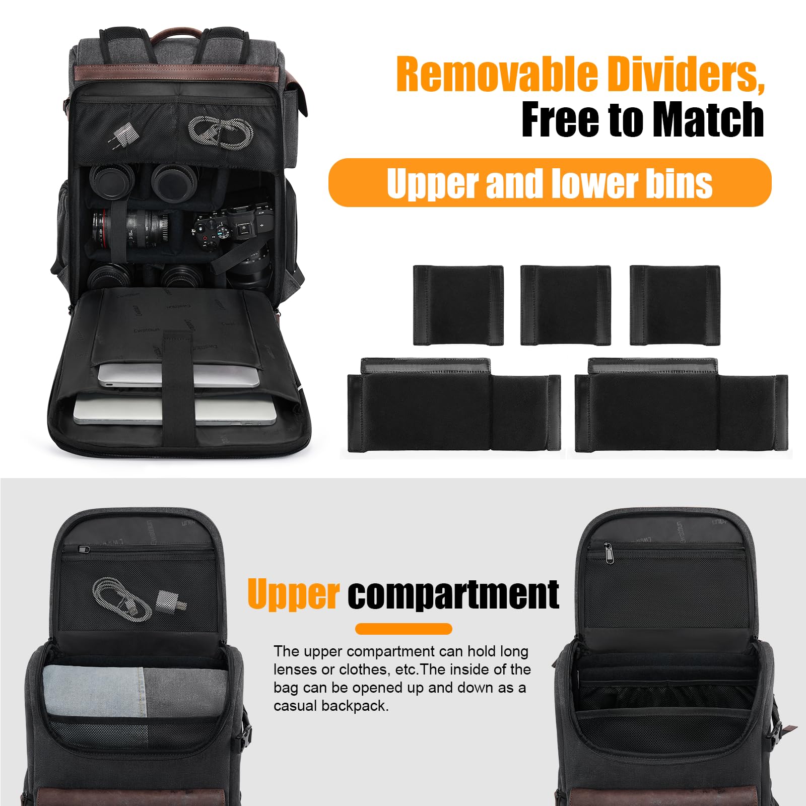 Cwatcun Canvas Camera Backpack, DSLR SLR Camera Bags for Photographers with Waterproof Rain Cover, Camera Case with Laptop Compartment & Tripod Holder for Canon Nikon Sony Fuji Camera & Lenses