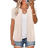 FreshNight Women's 2025 Short Sleeve Cardigan Button Up Hollowed Out Crewneck Shrug Sweaters Knit Sweater Tops Lightweight