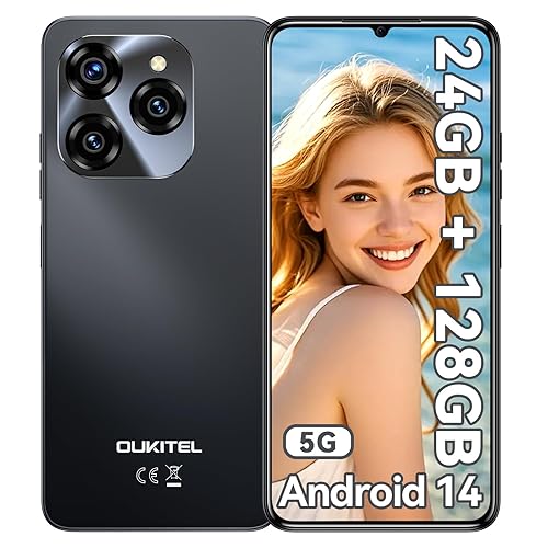 OUKITEL C50 5G Smartphone- Android 14 Mobile phone 5150mAh Battery & 10W，24GB + 128GB(1TB) Gaming phone,6.8" HD+ Display, 50MP+5MP Camera, Sim-Free & Unlocked Mobile Phones, FaceID/Fingerprint/GPS/OTG