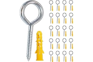 YAIRMIS Pack of 20 Metal Hooks, 304 Stainless Steel Screw Eyes, Self-Tapping Eye Bolts, Pending Lights and Wires, Strong Indo
