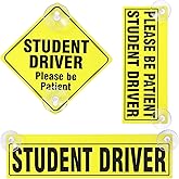 3 Pieces Student Driver Signs with Suction Cups New Driver Stickers Please Be Patient Window Cling Magnet for Car Window Removable Reusable Gifts for Beginners Driving Learner