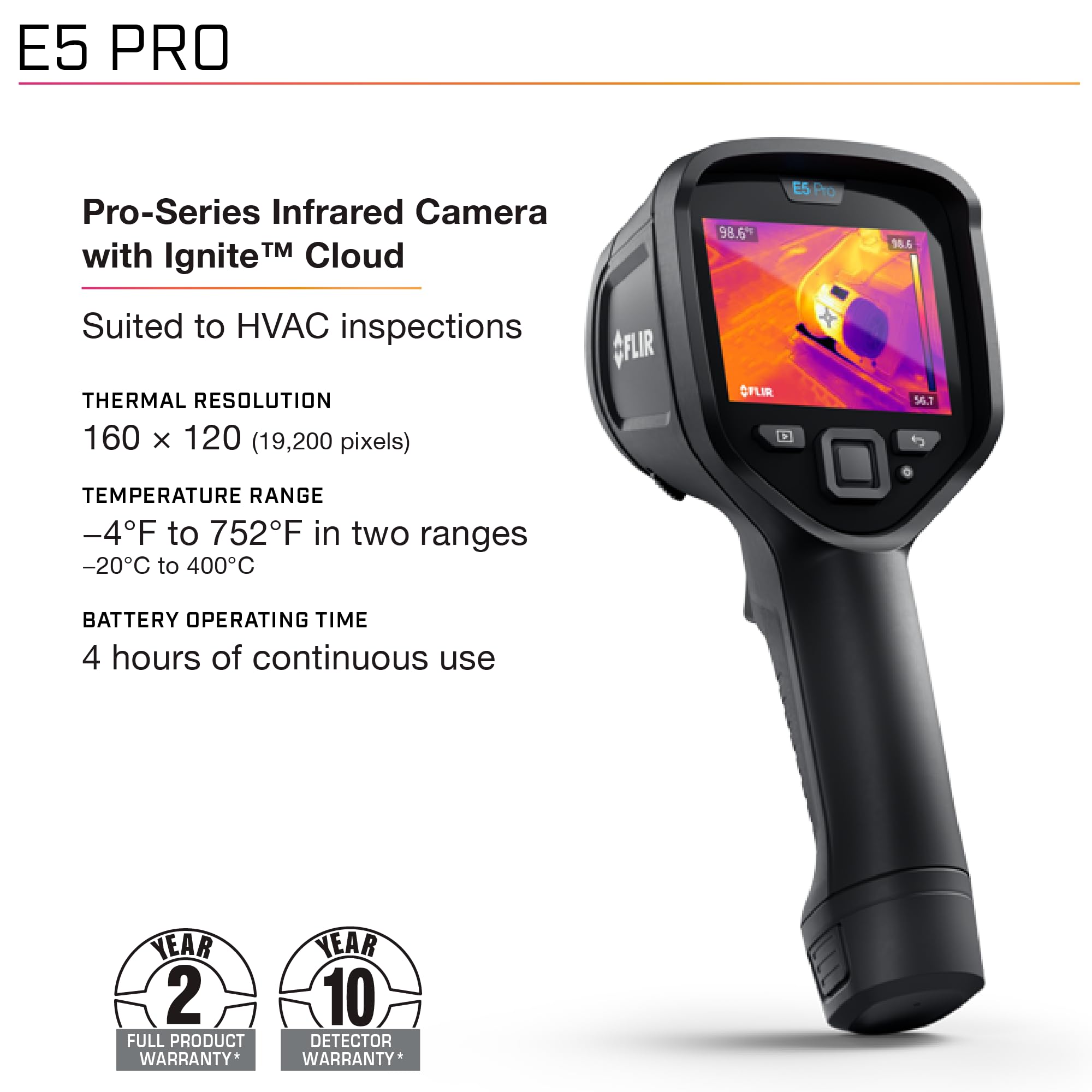 FLIR E4 Compact Thermal Imaging Camera With 80 X 60 IR Resolution, MSX