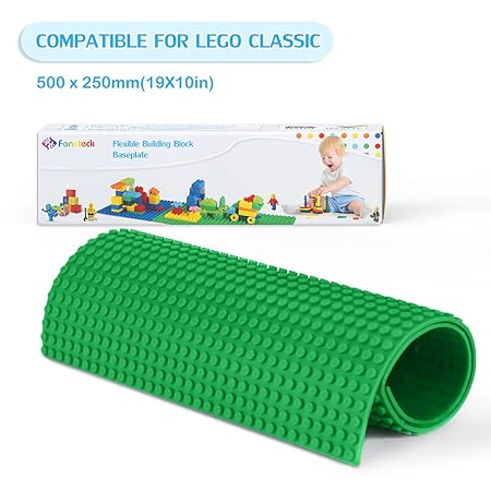 Fansteck Bauplatte für Classic Duplo, Selbstklebende Große Bauplatte, Sillikon Grundplatte für Classic Bausteine 25.6 x 50 cm, mit Allem Großen Marken Kompatibel, Grün