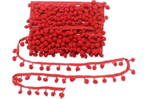 Yalulu 20Yards Mini Pom Pom Trim Ball Fringe Ribbon DIY Sewing Accessory Lace Trim for Pillow Curtains Home Decoration (Red)