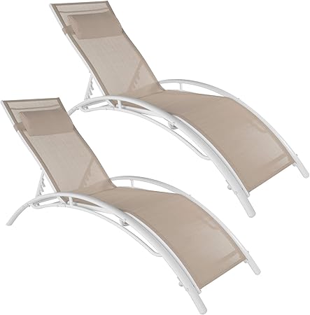 Tectake 800675 2 Bains De Soleil En Aluminium Inclinables Sur 5 Positions Pour Jardin Et Piscine Coussin Pour La Tete Inclus Plusieurs Coloris Disponibles Beige No 403065 Amazon Fr Cuisine Maison