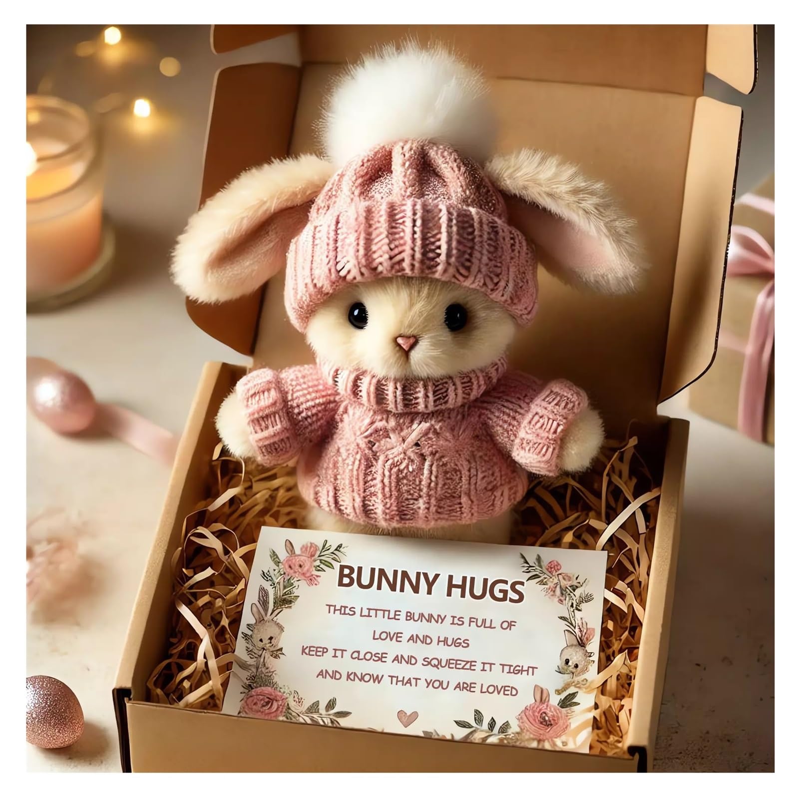 Photo 1 of Mini Bunny Hug Cute Easter Gift Plush 2025 Bunny in a Box Hugs Positive Bunny Stuffed Animal Rabbit Soft Floppy Easter Ideas Bunnies Basket Stuffers Doll Emotional Support Inspirational Gifts (D1)