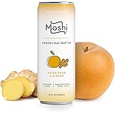 Moshi Asian Flavored Sparkling Water 12 Pack- Carbonated Drink Made With Real Fruit Juice - No Added Sugar - Low Calorie (Pack of 12, Asian Pear & Ginger)