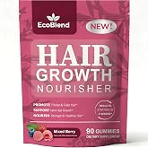 EcoBlend Hair Growth Accelerator Gummies - Biotin, Men &amp; Women, 90 Gummies | Hair growth vitamins with collagen, vitamin C, iron &amp; zinc. Supports thicker stronger hair. mixed berry flavor, 45-day supply