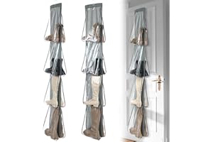 Windyun Sets 16 Large Clear Pockets Fabric Dual Sided Hanging Shoe Rack for Closets Hanging Shoe Organizer with Rotating Hanger Boot Organizer for Storage Men's and Woman's Boots(Gray)
