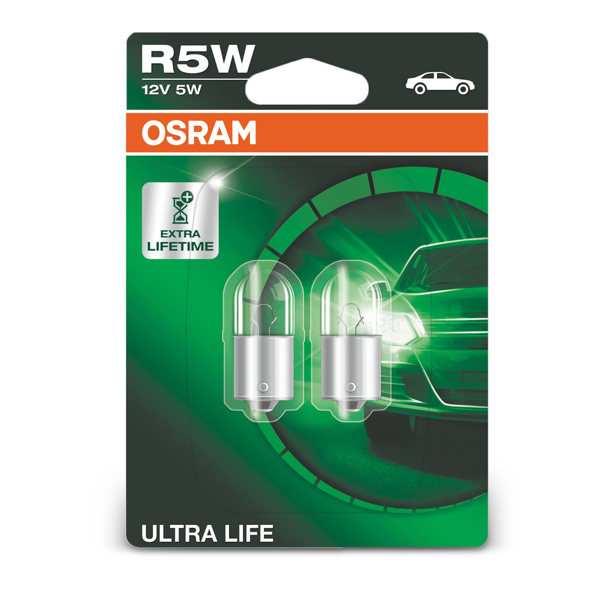 OSRAM ULTRA LIFE R5W halogen, tail light, license plate light, parking and position light, 5007ULT-02B, 12 V passenger car, double blister (2 unit)
