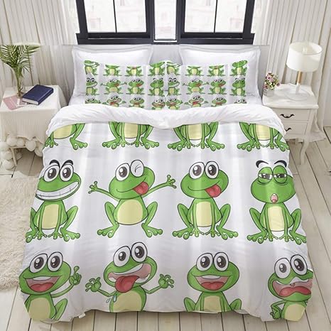 Amazon Nikivivi 布団カバーセット かわいいカエル絵文字コレクション面白い動物 敷布団カバー 布団カバー 優しい肌触り家庭用ベッド クィーン 210 X 210cm 寝具カバーセット オンライン通販