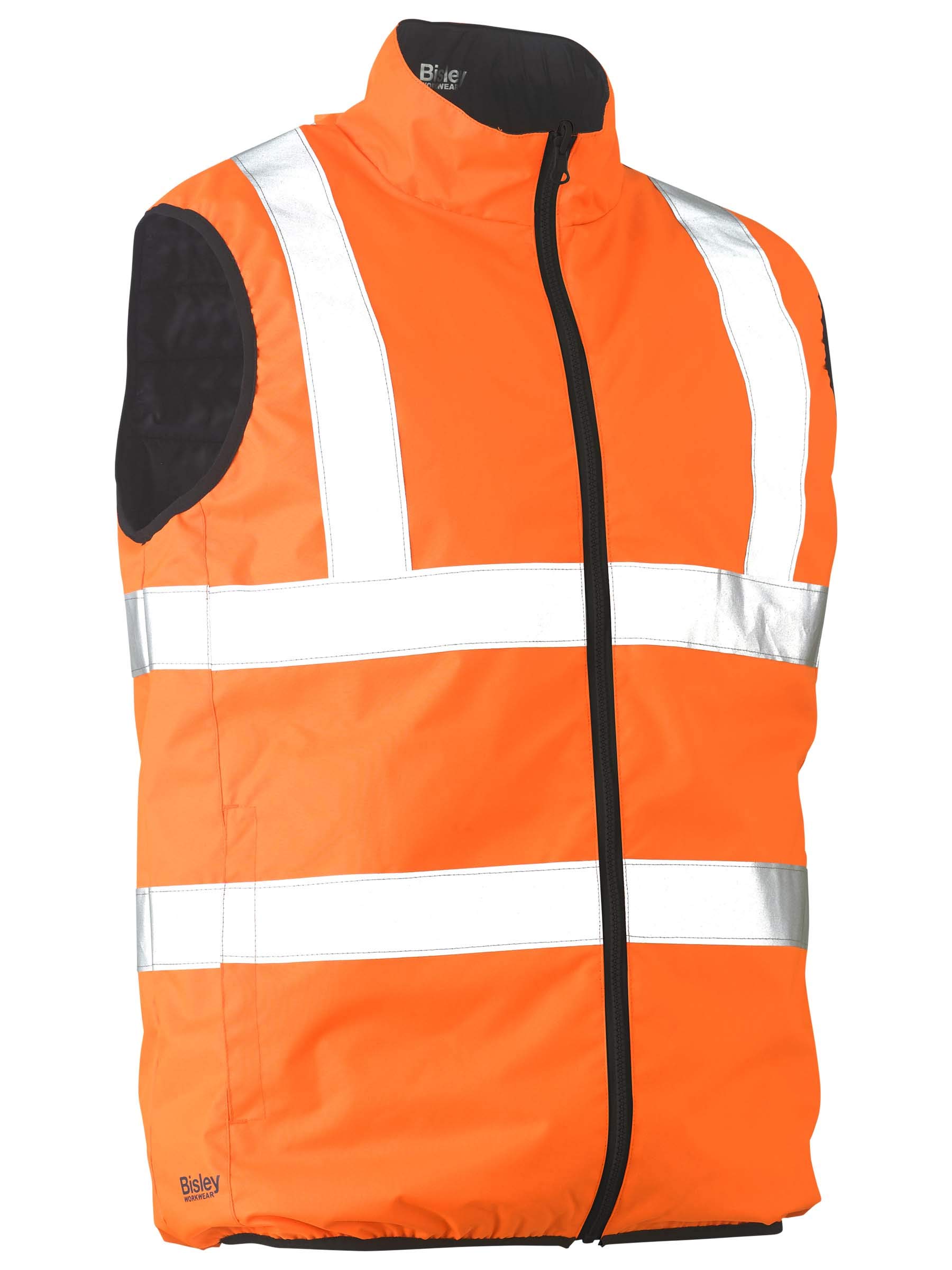 Bisley Workwear UKV0330HT_BVEO Taped Hi-Vis Reversible Puffer Vest 300D - Orange, 6XL