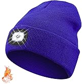 VZVXDW Unisex Beanie with The LED Light, Christmas Gifts for Men Women Dad Father USB Rechargeable Headlamp Caps (Blue)