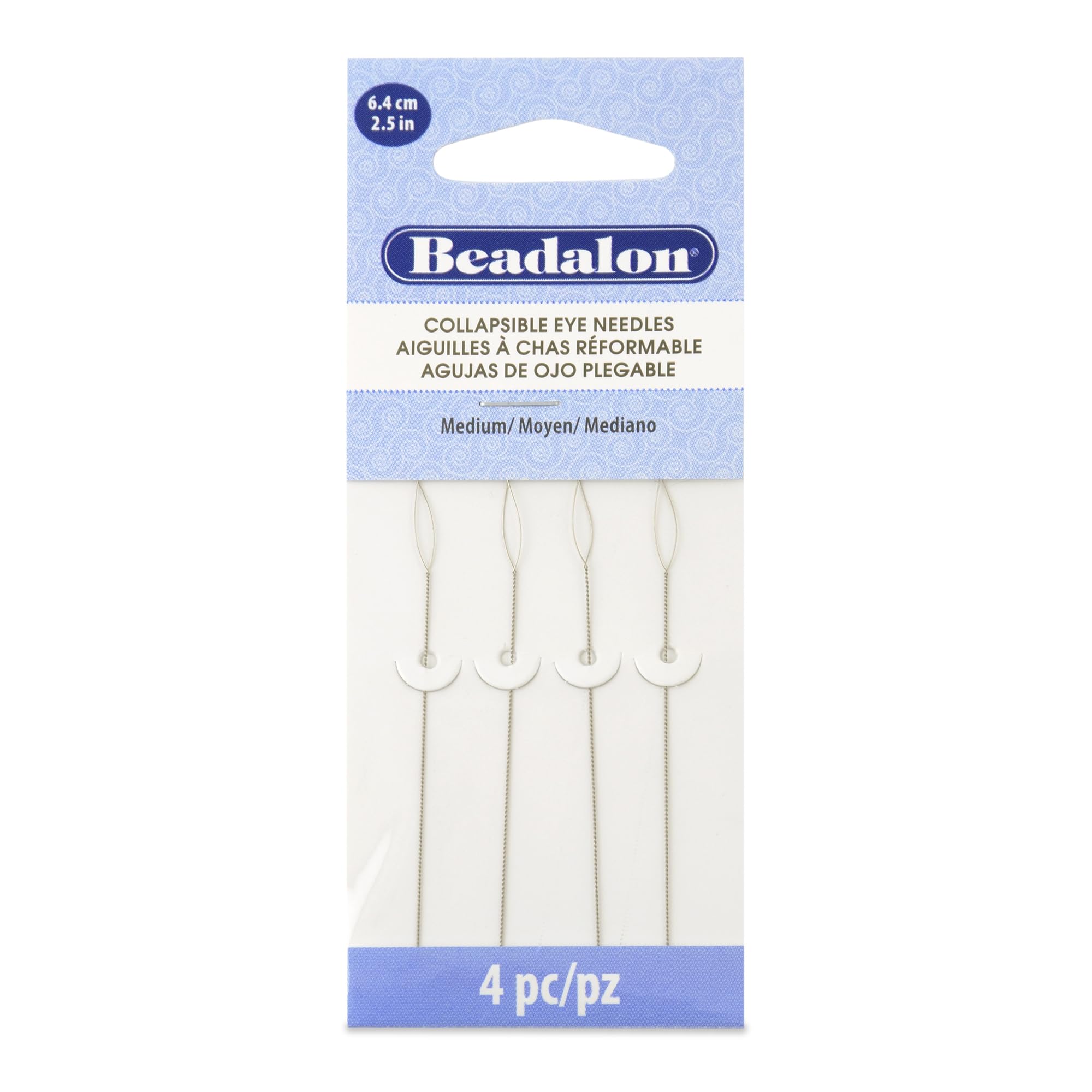 Beadalon 2.5-inch Medium Collapsible Eye Needles, Pack of 4