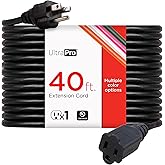 GE UltraPro 40 Ft Extension Cord, 16 Gauge, Heavy Duty, Double Insulated, Grounded, Indoor/Outdoor, UL Listed, Black, 36826-T