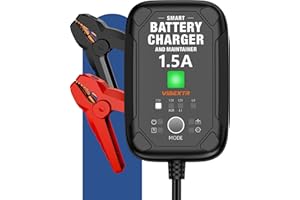 VIBEXTR 1.5A 6V 12V Smart Battery Charger & Maintainer – Automatic Trickle Charger, Desulfator & Reconditioner for Car, Motorcycle, RV, Automotive – Compatible with Lead Acid, AGM, Gel, Lithium Batteries
