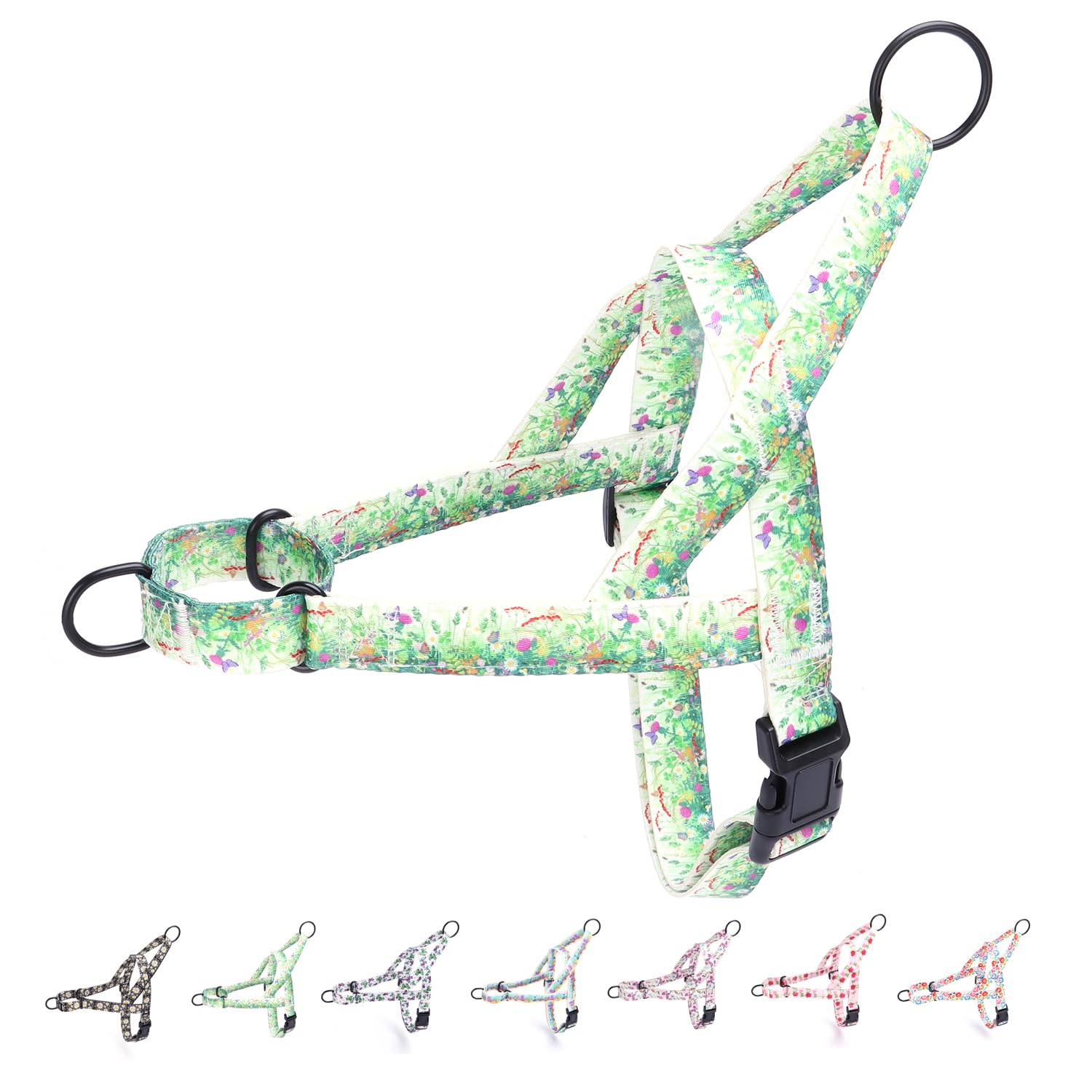 haoyueer No Pull Dog Harness for Small, Medium, and Large Pets - Floral Pattern Nylon Safety Training Harness (Grass, XS)