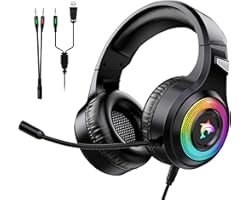 Gaming Headset Xbox One Headset with Stereo Surround Sound,PS4 Gaming Headset with Mic & LED Light Noise Cancelling Over Ear