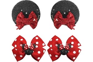 BBGIFTS 2 Pairs Red Mouse Ears Hair Clips & Mouse Hair Bows Barrettes for baby Girls Accessories Birthday Party Decorations Gift