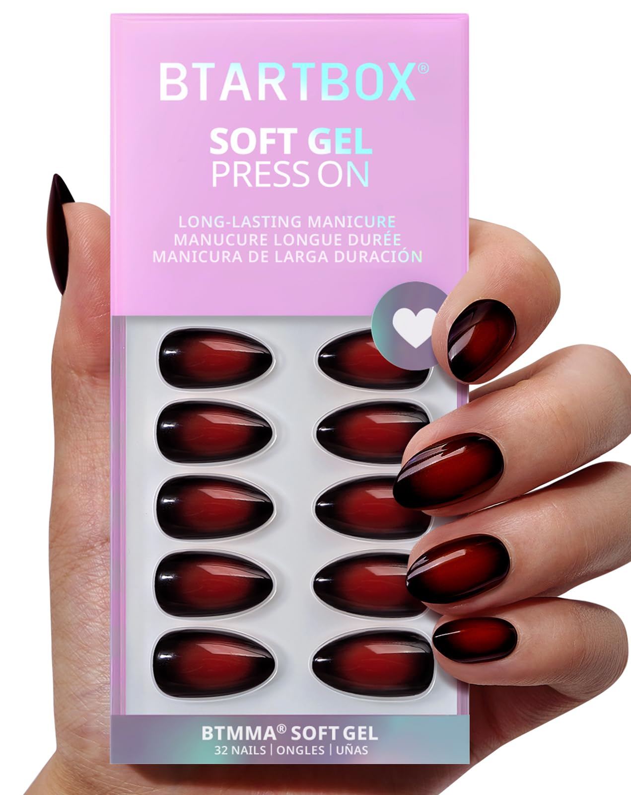 Photo 1 of BTArtbox Press On Nails Short - Vampire Kiss, Red and Black Almond Halloween Press on Nails with Nail Glue, Soft Gel Glue On Nails in 16 Sizes - 32 Stick On Nails Kit