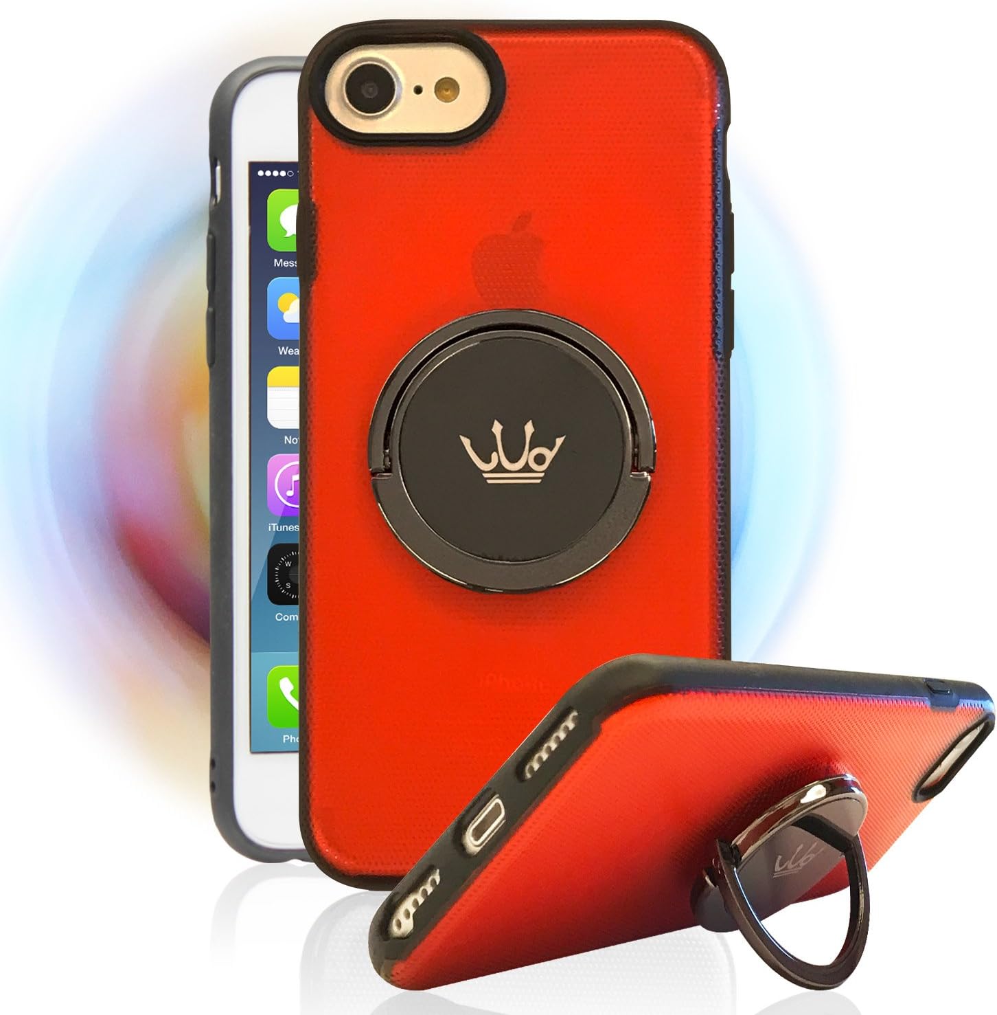 Spinner Cell Phone Case for Apple iPhone 8 Plus and iPhone 7 Plus,Integrated with High Speed Rotating Ring Holder,Also Fit for iPhone Model 6S Plus (Translucent-Red, iPhone 8Plus,7Plus,6S Plus,6Plus)
