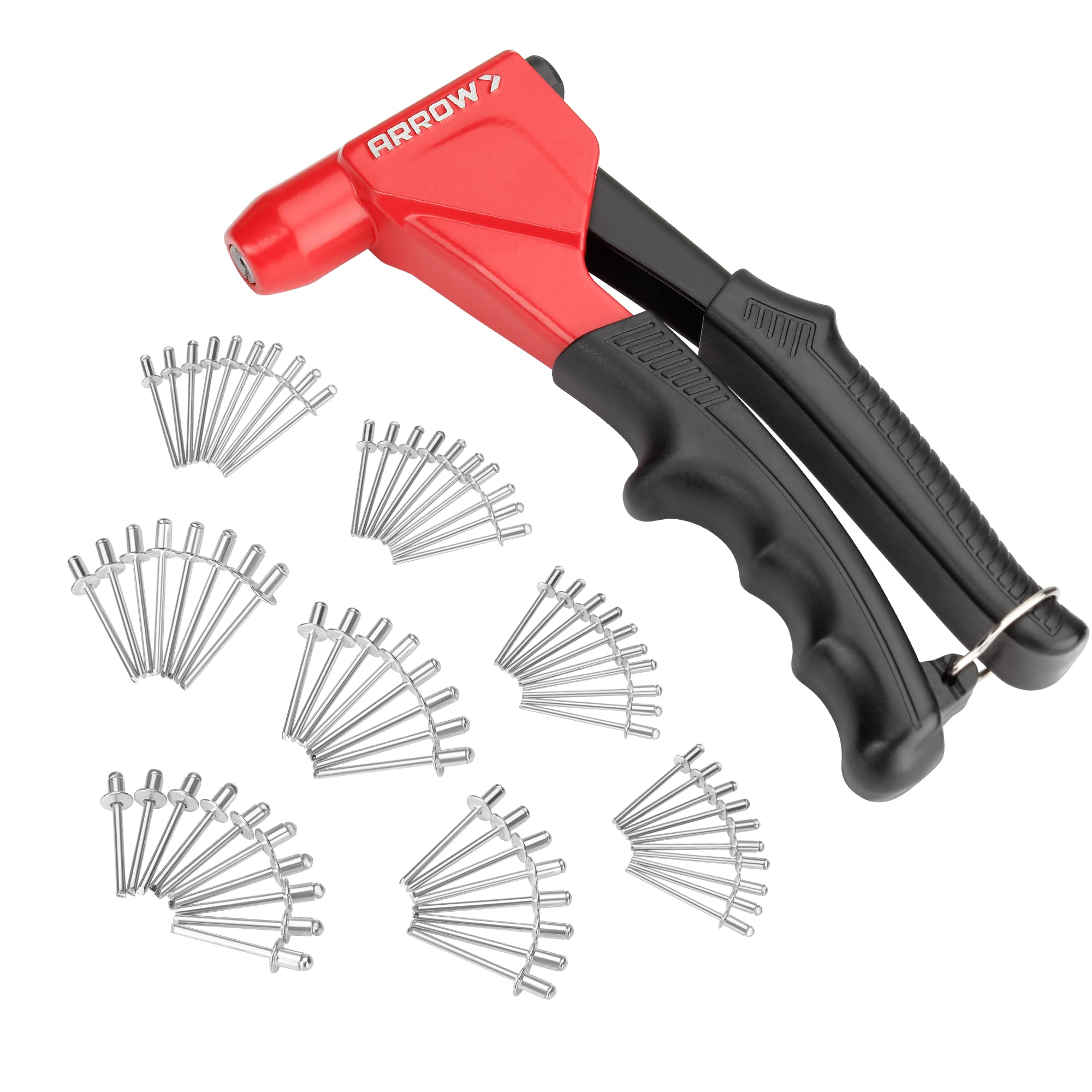 Photo 1 of Arrow 3-in-1 Rivet Gun, One-Handed Headless Pop Rivet Gun Kit with 150Pcs Rivets, Professional Manual Heavy Duty Rivet Gun Kit Without Head Change, for Metal, Wood and Plastic