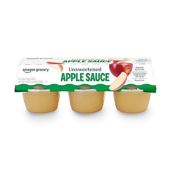 AMAZON GROCERY, UNSWEETENED APPLE SAUCE, 4 OZ, PACK OF 6 (PREVIOUSLY HAPPY BELLY, PACKAGING MAY VARY)