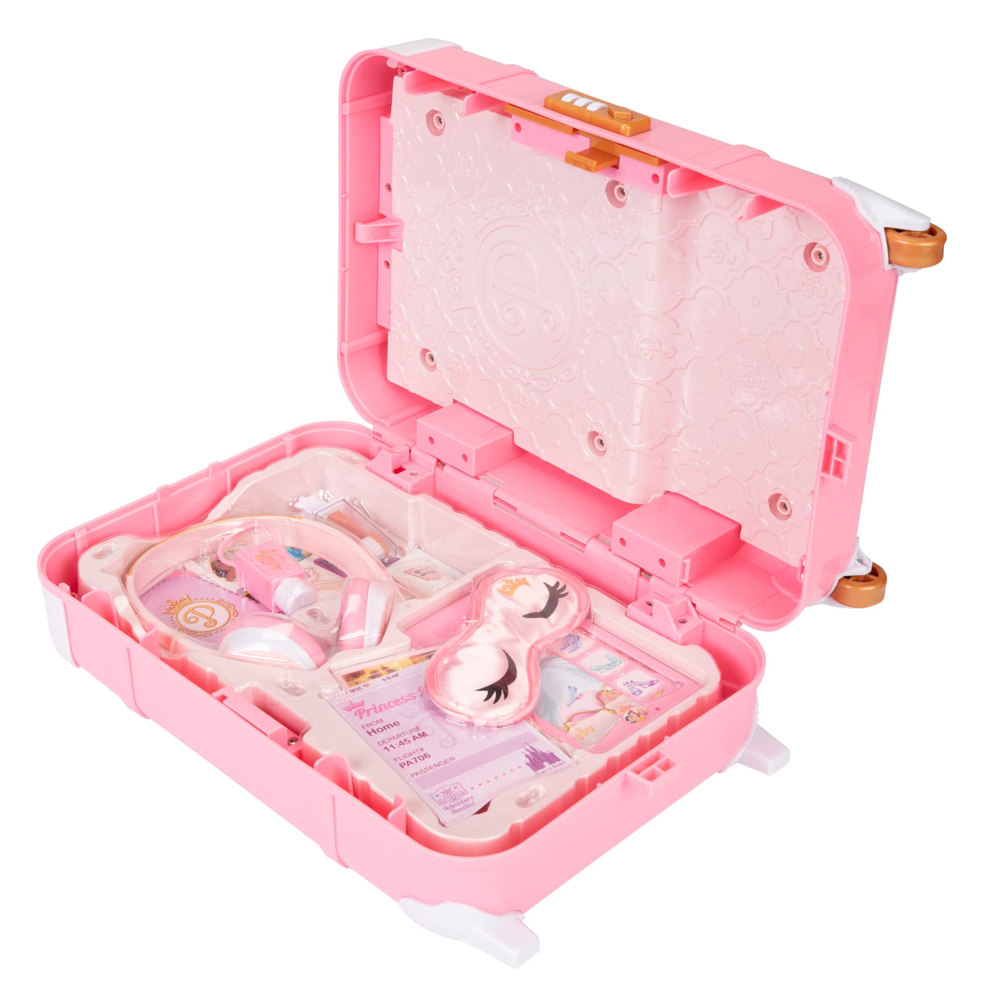 Disney Princess Travel Suitcase Play Set for Girls with Luggage Tag Style Collection, 14 Pretend Play Accessories Pieces Including Travel Passport! for Ages 3+
