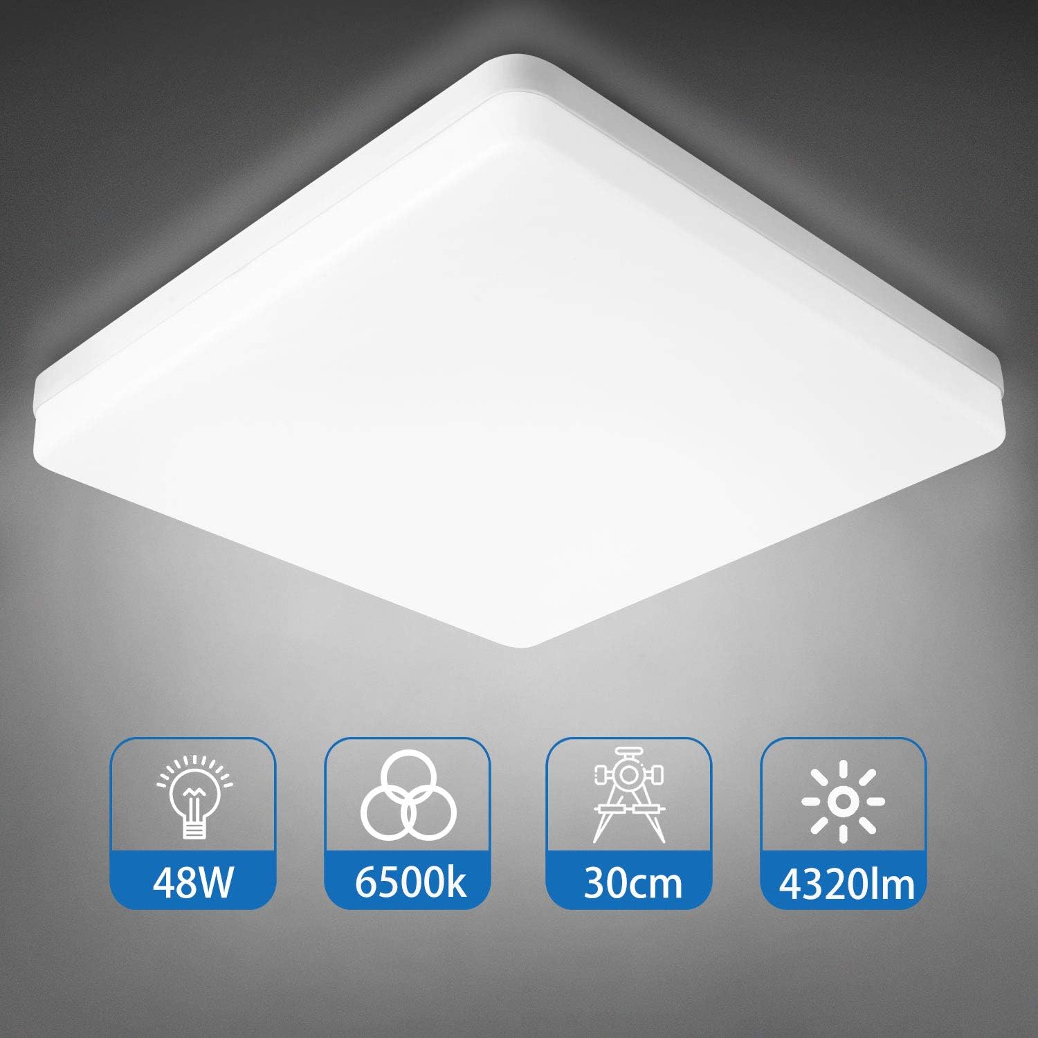 Combuh Ceiling Light 48W 12 Inch Square Flush Mount LED Close to Ceiling Lamp Fixture Warm White 3000K for Kitchen Hallway Balcony Stairwell Not-dimmable: Home Improvement