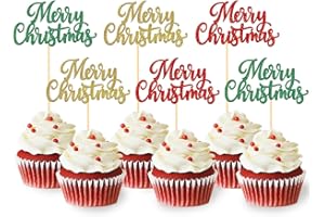 MOITKPTT 24 PCS Merry Christmas Cupcake Toppers for Christmas Decorations, Xmas Cake Picks for Party Supplies, New Year Ceremony Party Cake Decorations (Pattern C)