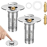 Adoric Bathroom Sink Stopper 2Pack, Sink Drain for Bathroom Pop Up Stopper with Removable Stainless Steel Filter Basket Hair Catcher for Standard 1.06"-1.50" Sink Basin Hole