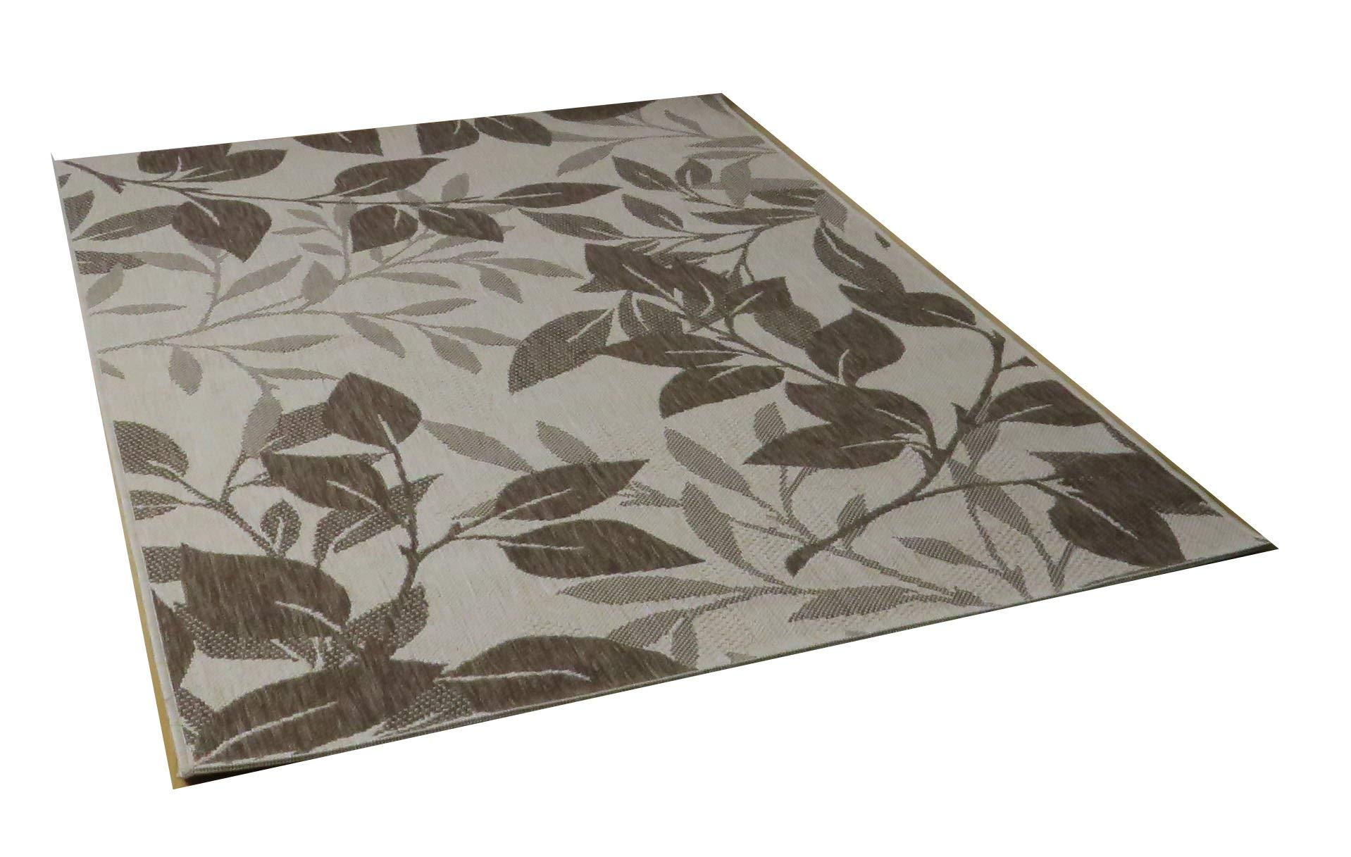 ASPECT 120 x 170 cm Polypropylene Medley-Leaf Flatweave Indoor/Outdoor Rug, Cream/Brown