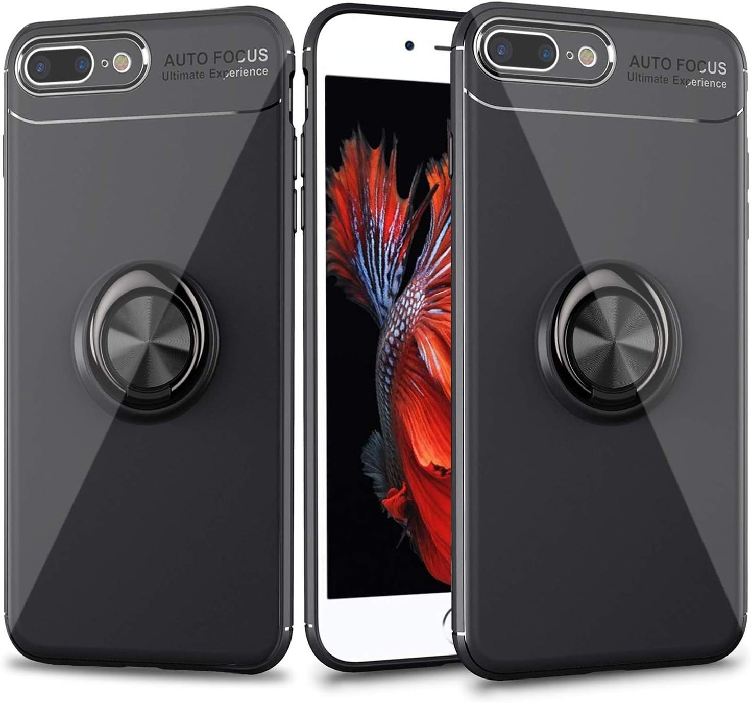 cresawis Compatible iPhone 8 Plus Case, iPhone 7 Plus Case with Ring Holder, [Ring Series] 360° Rotatable Ring Stand Fit Magnetic Car Mount Case for iPhone 7 Plus / 8 Plus -Black