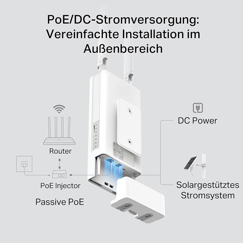TL-MR110-Outdoor 4G LTE Router, WLAN Router SIM Karte, 4G Cat 4 bis zu 150 Mbit/s, 2,4 GHz WLAN bis 300 Mbit/s, PoE/DC-Stromversorgung, IP65, Betriebstemperatur -30℃ bis +60℃