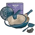 TIBORANG 8 in 1 Frying Pans Nonstick,11" Frying Pan Skillet with Lid,Steamer for Cooking,All in One Pan Cookware for All Stoves,Woks & Stir-Fry Pans Nonstick,Saute Pan PFAS-Free/PFOA-Free(Dark Teal)
