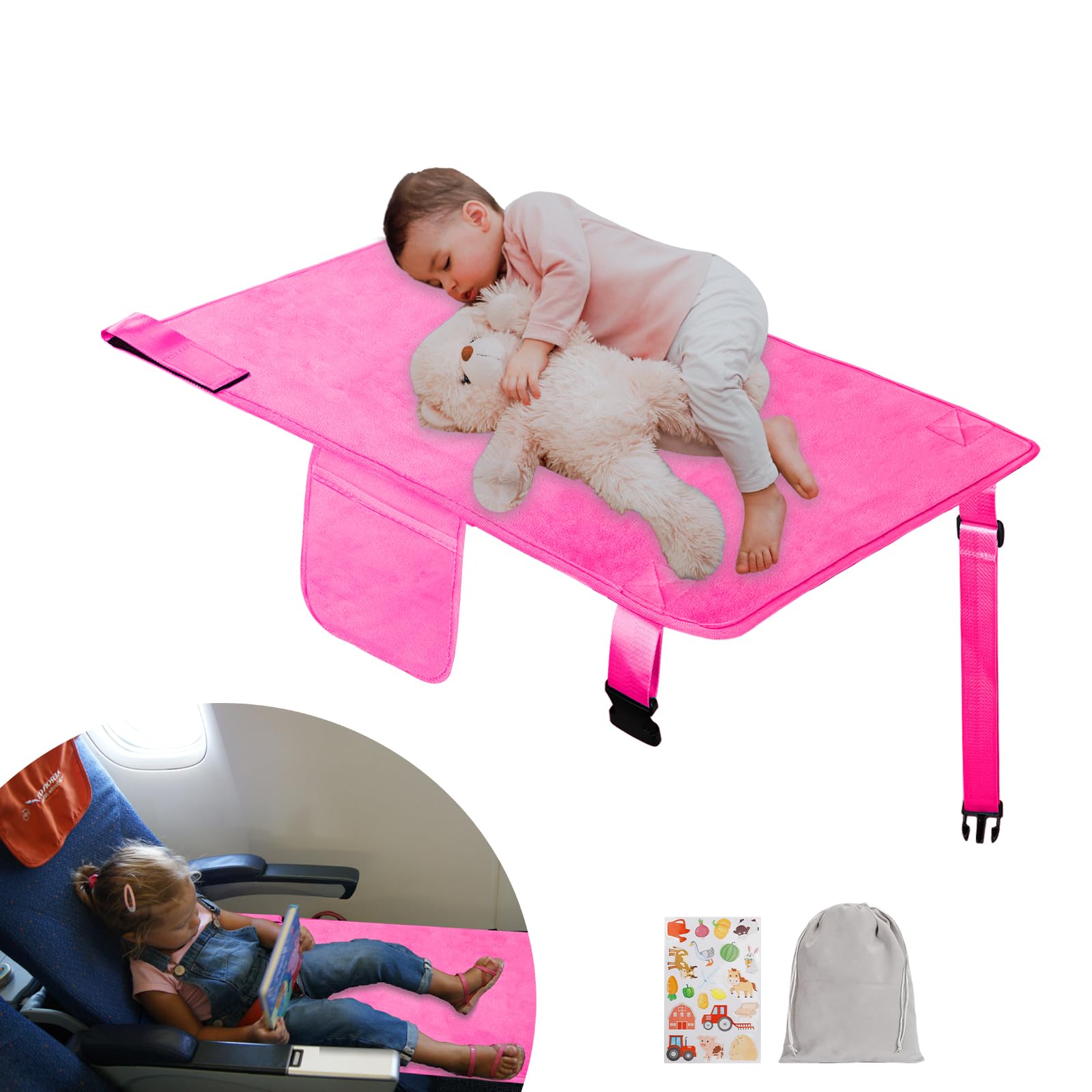 Photo 1 of Untree Airplane Bed for Toddler, Soft Airplane Seat Extender for Kids, Baby Airplane Travel Essentials, Pink