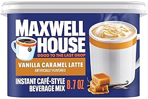 Maxwell House Instant Cafe-Style Beverage Mix, Easy to Prepare, 1 Canister, for Quick Morning Coffee or Afternoon Treat, Vanilla Caramel Latte, Kosher Dairy, 8.7 oz