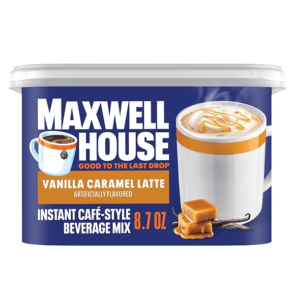 MAXWELL HOUSE INSTANT CAFE-STYLE BEVERAGE MIX, EASY TO PREPARE, 1 CANISTER, FOR QUICK MORNING COFFEE OR AFTERNOON TREAT, VANILLA CARAMEL LATTE, KOSHER DAIRY, 8.7 OZ