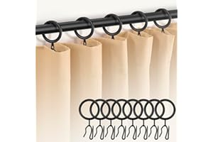 60Pcs Metal Curtain Rings and 60 Pcs Curtain Drapery Pin Hooks,Black Curtain Hooks for Drapes,30mm Internal Diameter for Wind