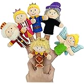 6 Pcs Fairy Tale Finger Puppets Set,4 inch Fairy Tale Members Soft Plush Hand Puppets for Kids Mini Toys,Finger Puppets for Toddlers Princess Puppet Storytelling Role-Playing