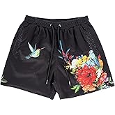 BOOMLEMON Mens Mesh Graphic Print Shorts Casual Fashion Cool Shorts Retro Active Gym Streetwear Short Pants